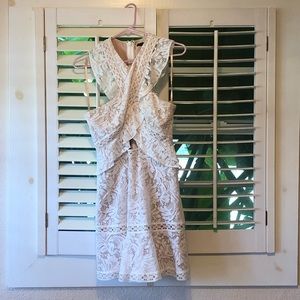 BCBG Lace Ruffle Peplum Dress